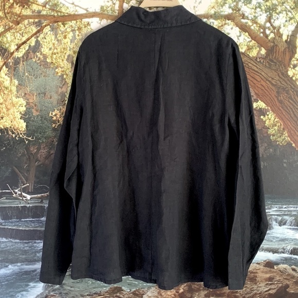 Flax 100% Linen Lagenlook Jacket/ Blouse/ Blazer Size S Black Button Down Shirt - Picture 12 of 12